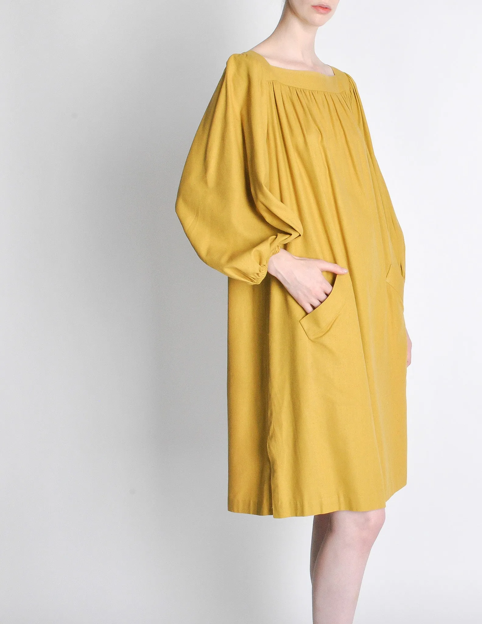Yves Saint Laurent Rive Gauche Vintage Mustard Yellow Silk Mumu Dress