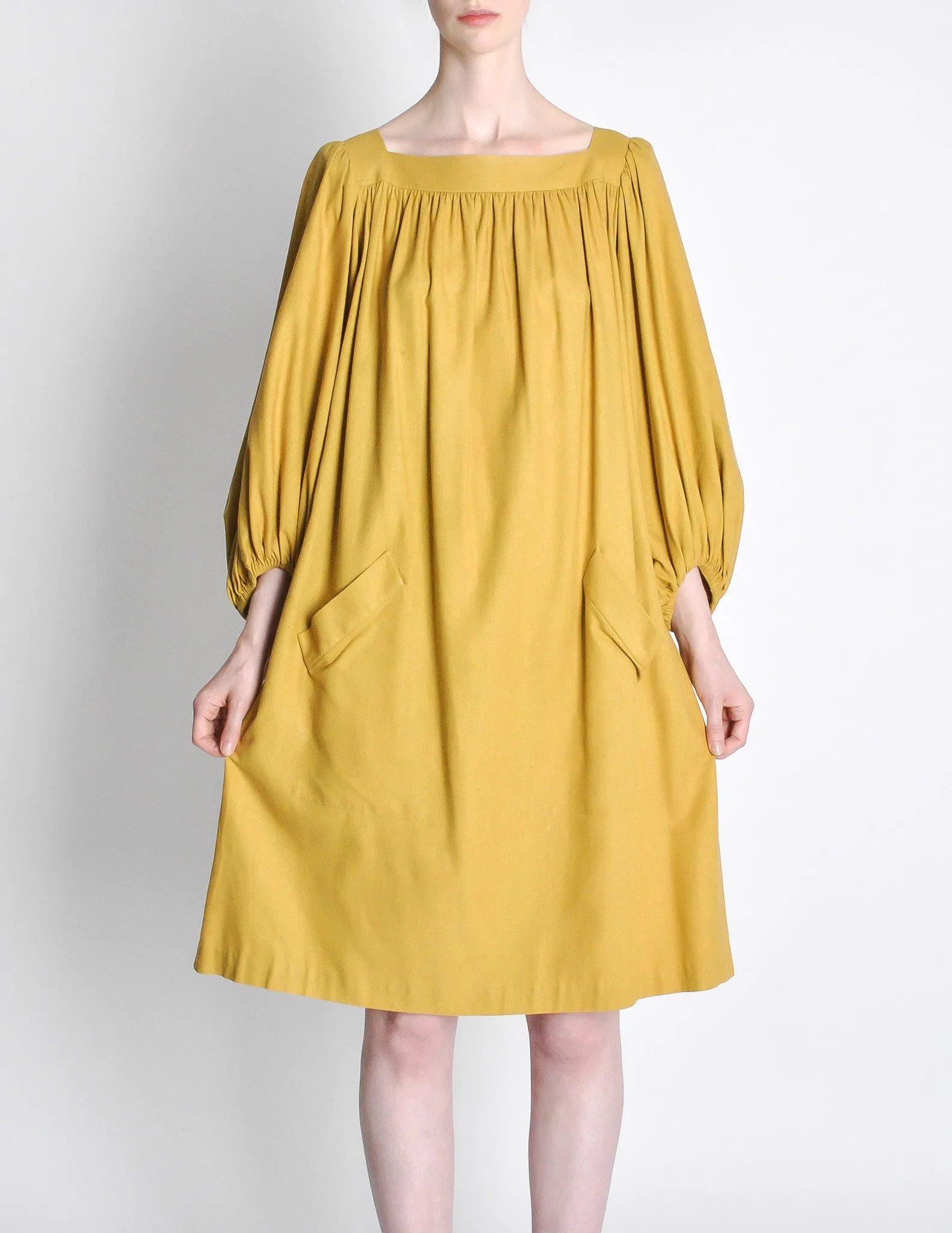 Yves Saint Laurent Rive Gauche Vintage Mustard Yellow Silk Mumu Dress